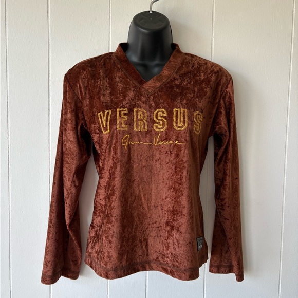 Versus Versace Brown Velvet Long Sleeve Top - Picture 1 of 6